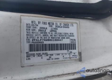 1994 Ford Crown Victoria Lx from USA, damaged, VIN 2FALP74W8RX188447